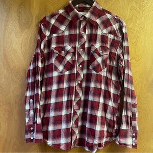 Wrangler Wrancher Pearl Snap Shirt Men's Sz L Long Sleeve Western Cowboy Flannel